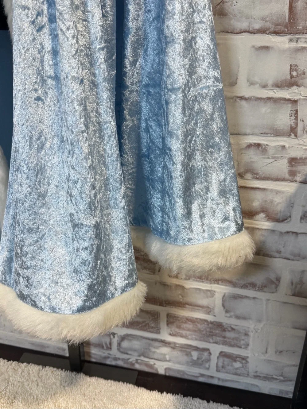 Light Blue Velvet Hooded Cape with Faux Fur Trim youth size 4